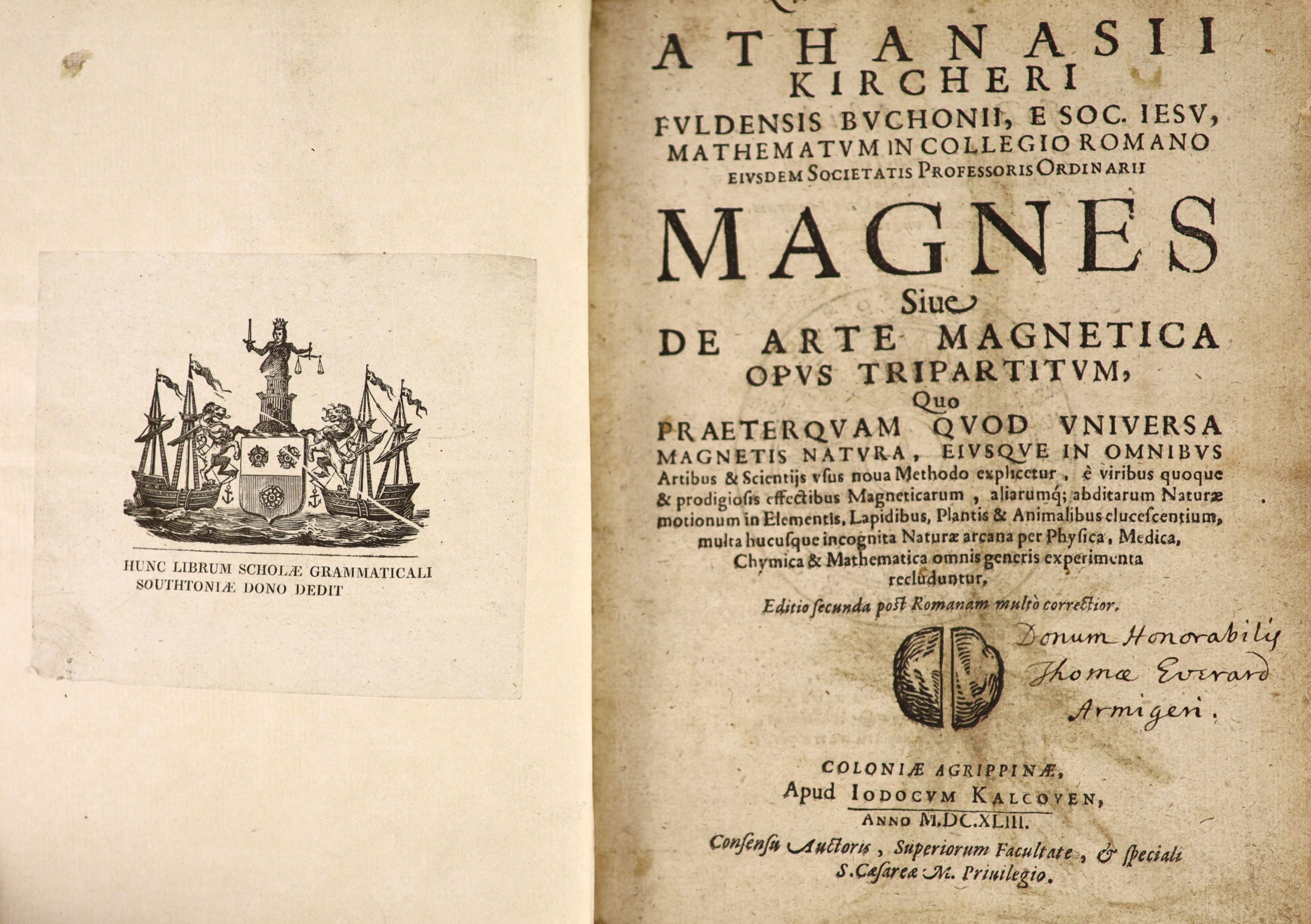 Kircher, Athanasius - Magnes sive de Arte Magnetica Opus Tripartitum ... editio secunda post Romanam multo correctior. 27 engraved plates (only, ex.29), many text illus. & diagrs (3 full page); (28), 798, (38) pp.; newly